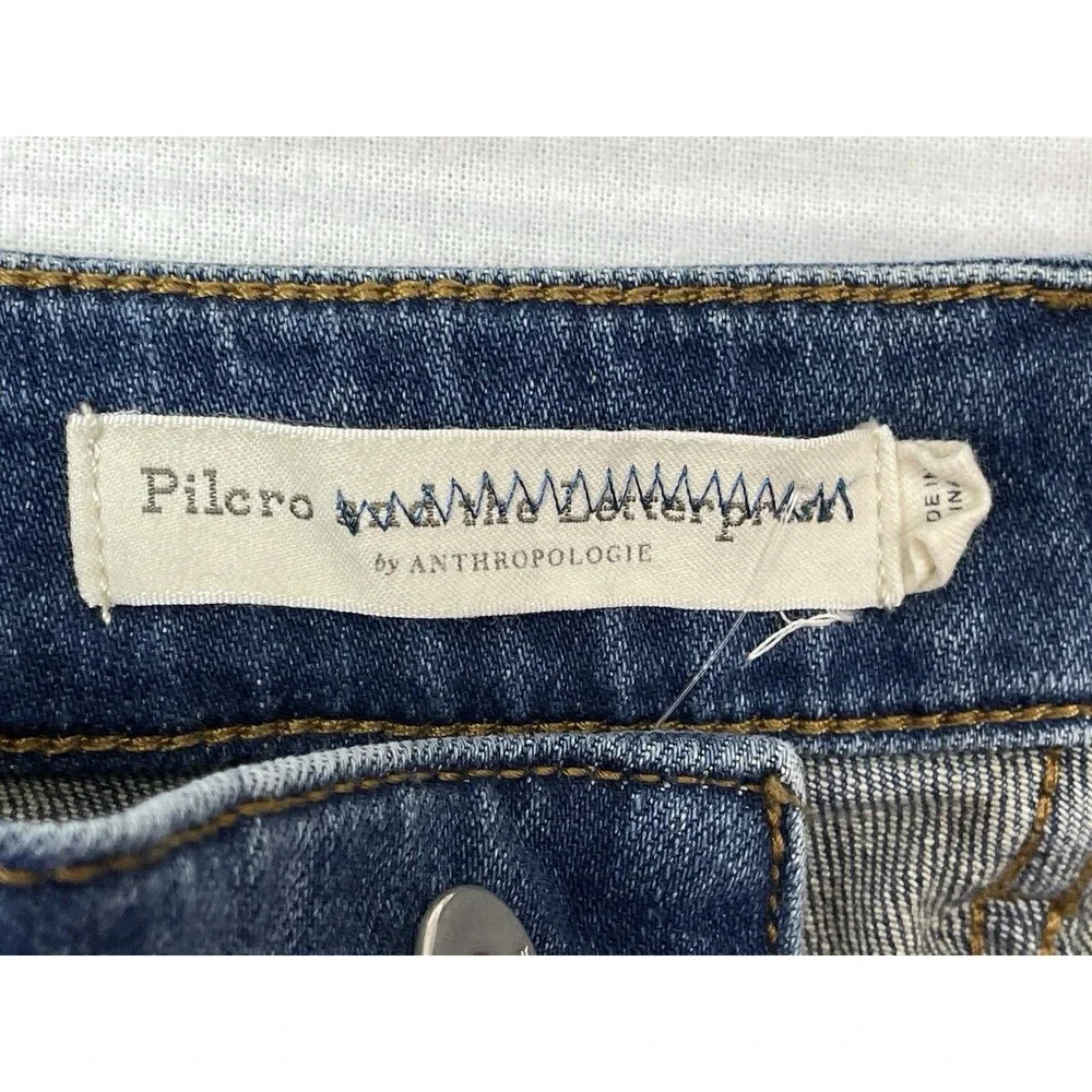 Anthropologie Pilcro Women 28 Shorts High Rise Slim Bermuda Raw Hem Dark Wash - Picture 5 of 9